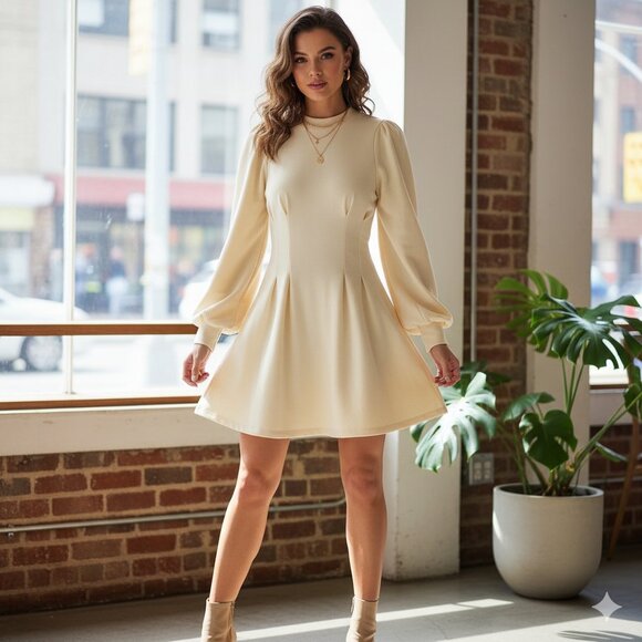 NWT En Saison Aislin Mini Sweatshirt Dress in Natural Cream - Picture 1 of 8